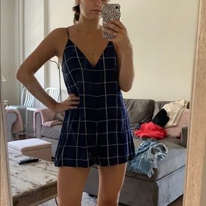 Navy geometric print romper